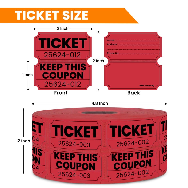 PM Company 2000 Pcs (1000 Pairs) Raffle Tickets Double Roll, 50/50 Red Raffle Tickets for Events, Entry, Carnivals, Fundraisers, Classroom Rewards, and Prizes - Premium Quality by PM Company - Image 3
